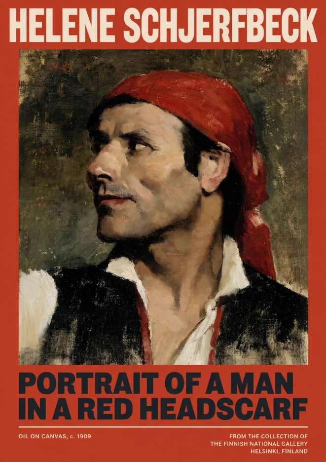Helene Schjerfbeck Portrait of a Man in a Red Headscarf No2 - Poszter