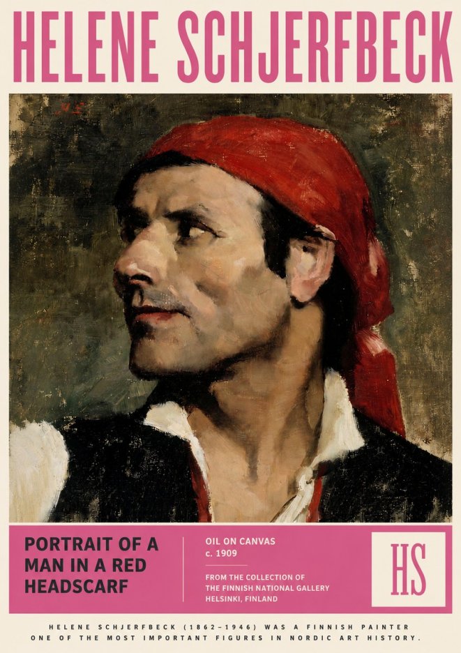 Helene Schjerfbeck Portrait of a Man in a Red Headscarf No3 - Poszter
