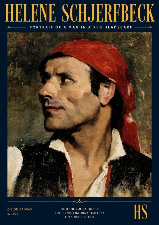 Helene Schjerfbeck Portrait of a Man in a Red Headscarf No4 - Poszter