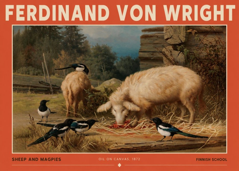 Ferdinand von Wright Sheep and Magpies No2 - Poszter
