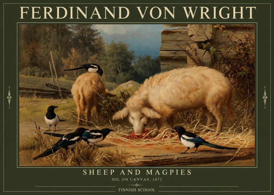 Ferdinand von Wright Sheep and Magpies No3 - Poszter