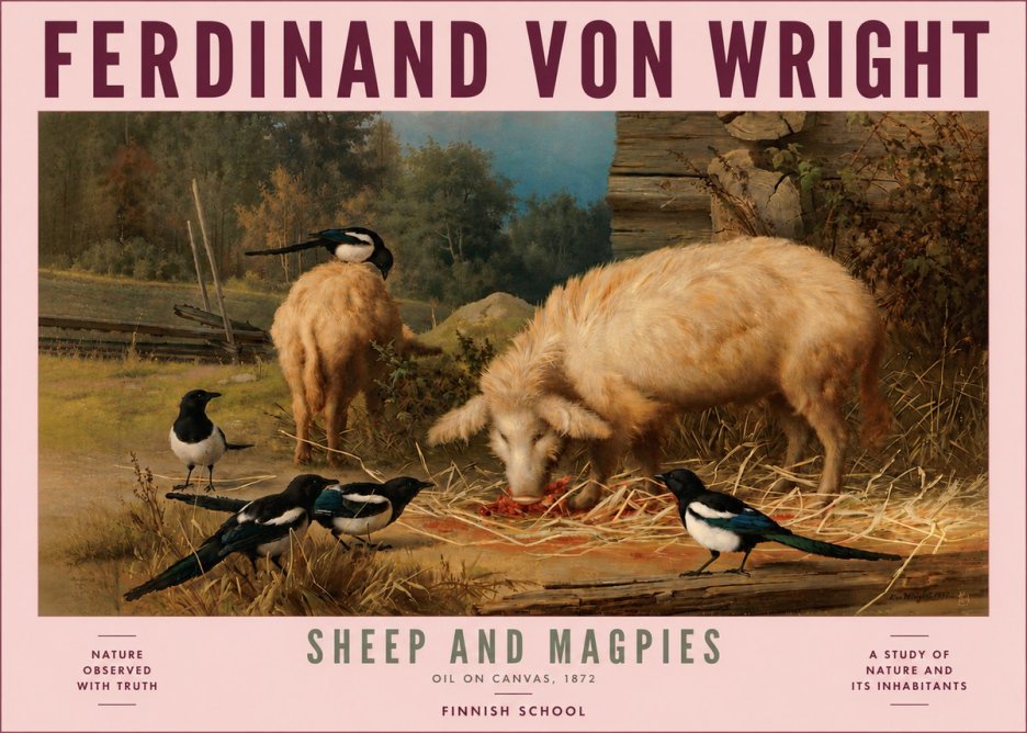 Ferdinand von Wright Sheep and Magpies No5 - Poszter