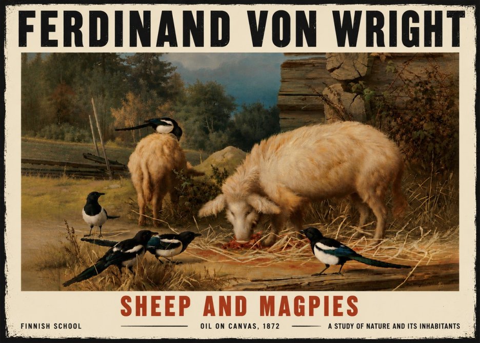 Ferdinand von Wright Sheep and Magpies No6 - Poszter
