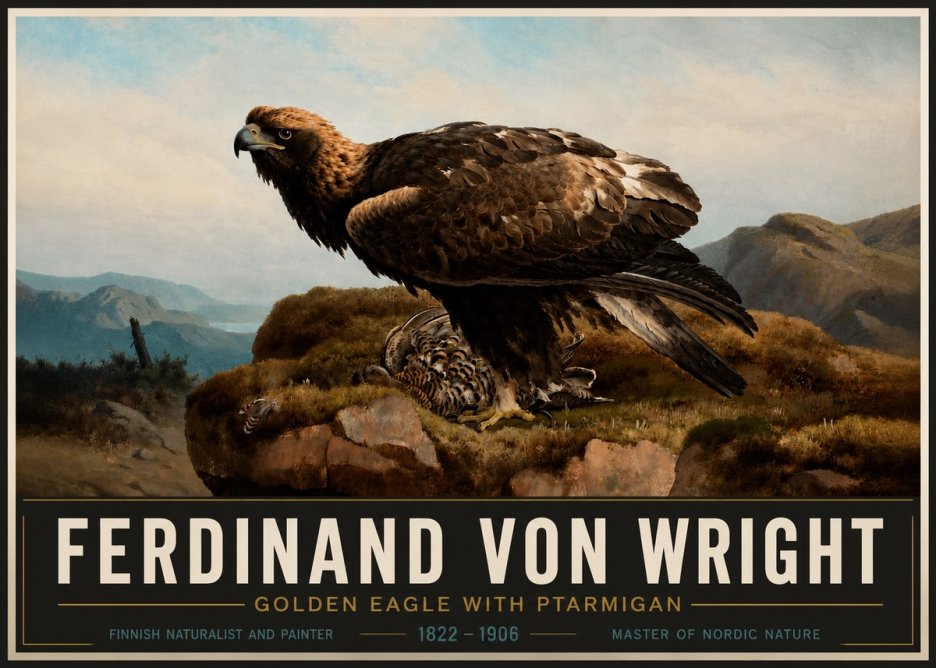 Ferdinand von Wright Golden Eagle with Ptarmigan No4 - Poszter