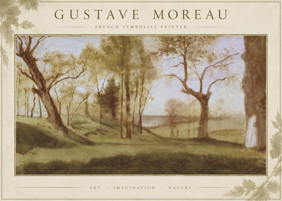 Gustave Moreau Wooded River Landscape No6 - Poszter