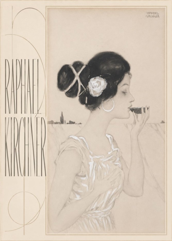 Raphael Kirchner Elegant Lady with Rose and Cup No5 - Poszter