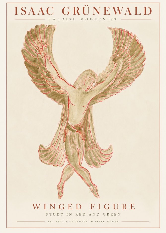 Isaac Grünewald Winged Figure Study in Red and Green No1 - Poszter