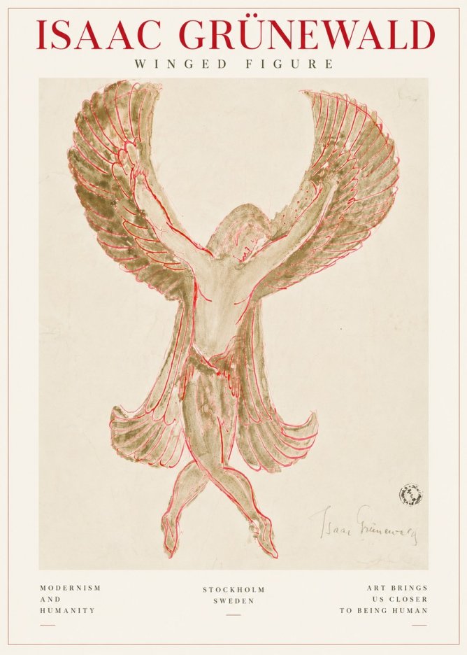 Isaac Grünewald Winged Figure Study in Red and Green No5 - Poszter