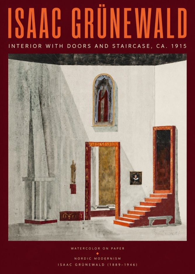 Isaac Grünewald Interior with Doors and Staircase, Ca. 1915 No2 - Poszter