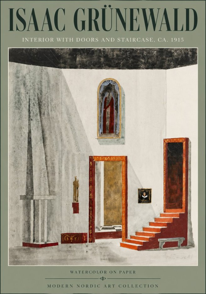 Isaac Grünewald Interior with Doors and Staircase, Ca. 1915 No6 - Poszter