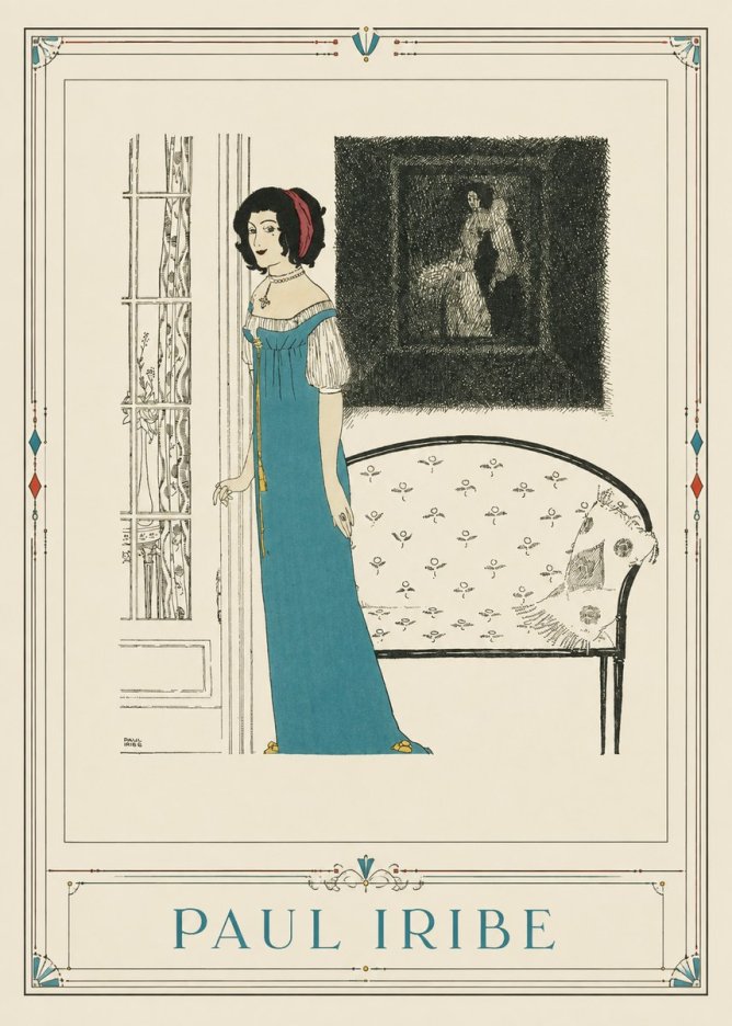 Paul Iribe Elegant Lady in Blue Dress No1 - Poszter