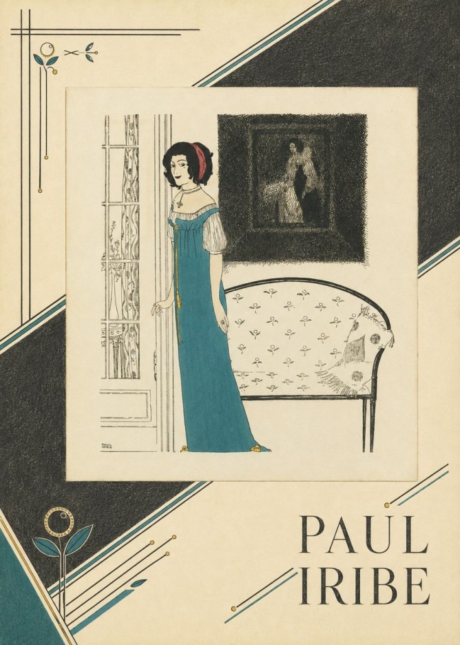 Paul Iribe Elegant Lady in Blue Dress No4 - Poszter
