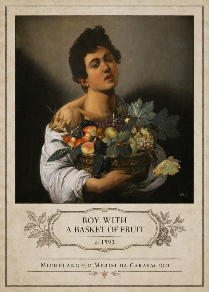 Michelangelo Merisi da Caravaggio Boy with a Basket of Fruit No4 - Poszter