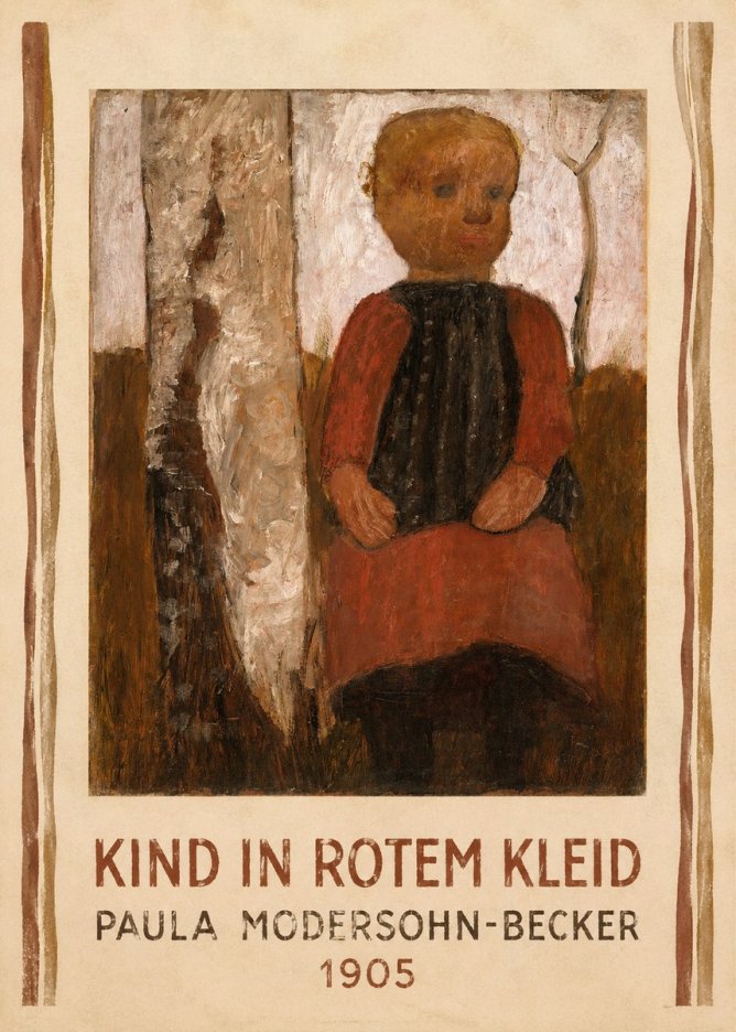 Paula Modersohn-Becker Kind in Rotem Kleid No4 - Poszter