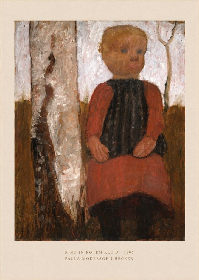 Paula Modersohn-Becker Kind in Rotem Kleid No5 - Poszter