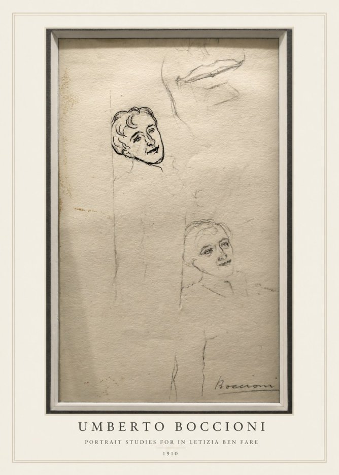 Umberto Boccioni Portrait Studies for in Letizia Ben Fare No3 - Poszter