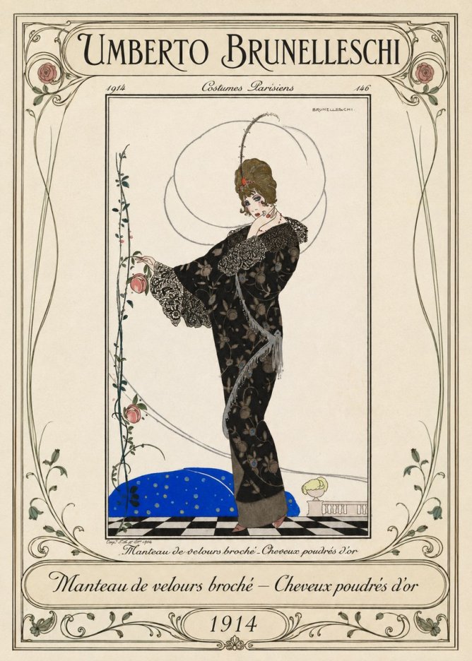 Umberto Brunelleschi Manteau De Velours Broché – Cheveux Poudrés D'or No1 - Poszter
