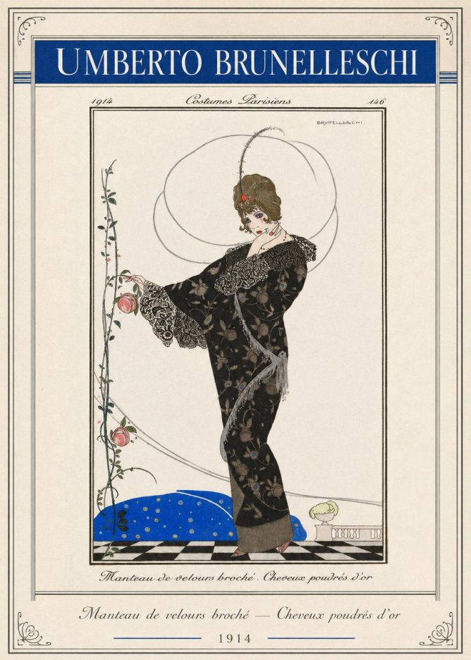 Umberto Brunelleschi Manteau De Velours Broché – Cheveux Poudrés D'or No2 - Poszter