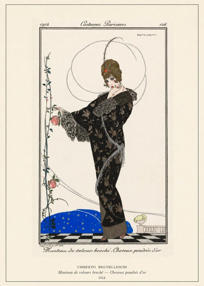 Umberto Brunelleschi Manteau De Velours Broché – Cheveux Poudrés D'or No6 - Poszter
