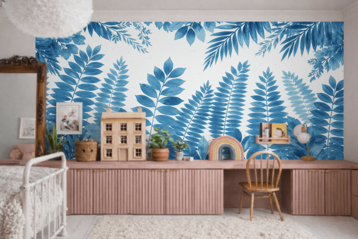 Indigo Foliage Mural