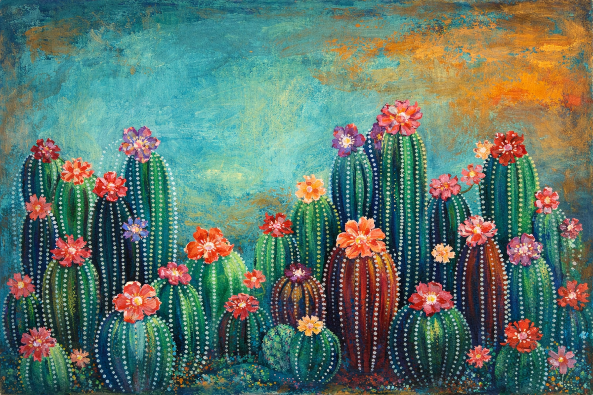 Blooming Cactus Field