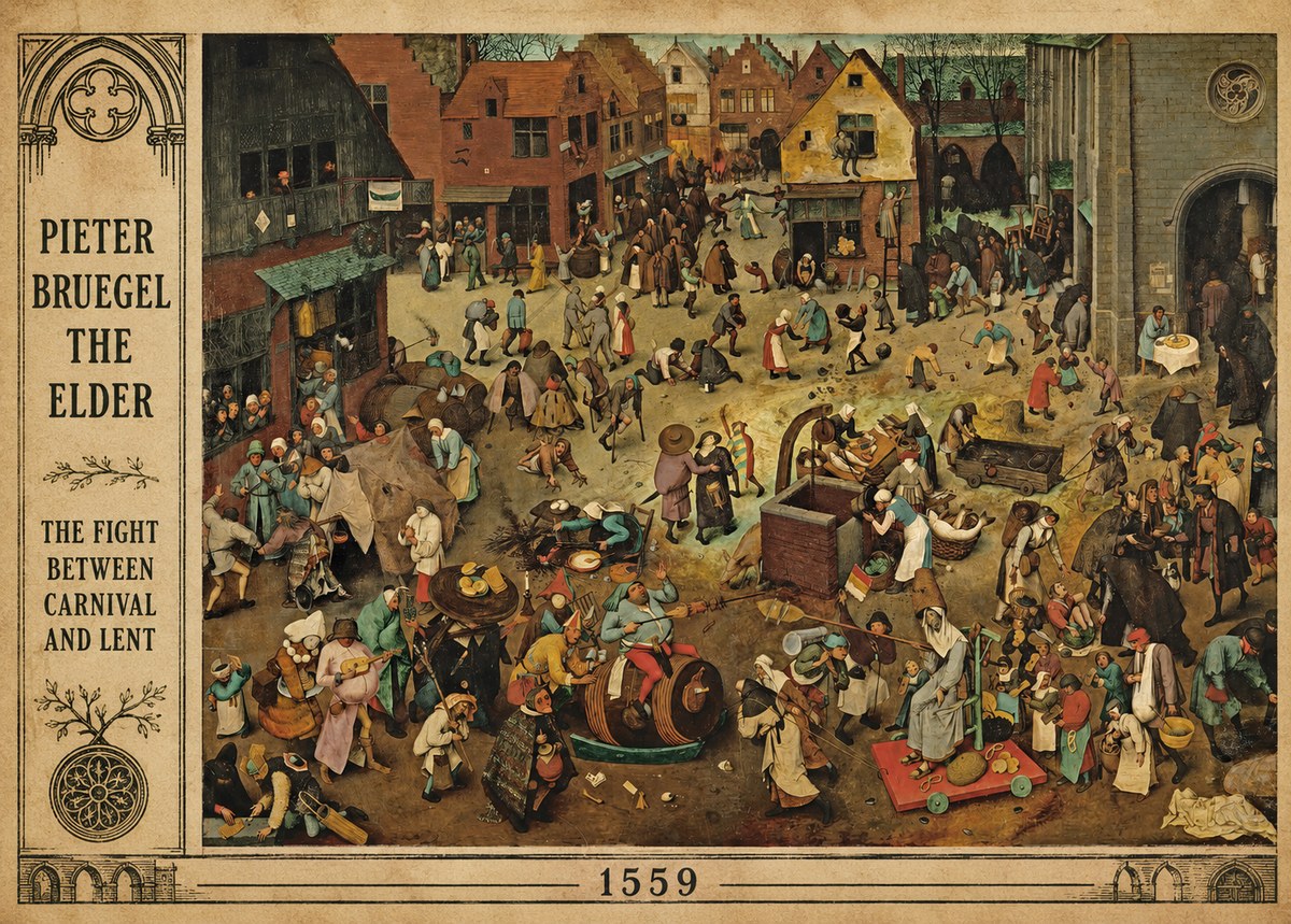Pieter Bruegel The Fight Between Carnival and Lent I No2 - Poszter