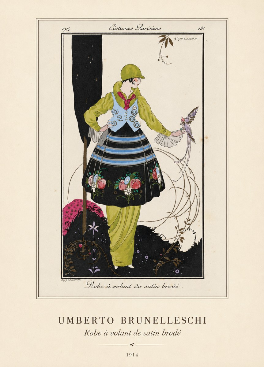 Umberto Brunelleschi Robe À Volant De Satin Brodé No4 - Poszter