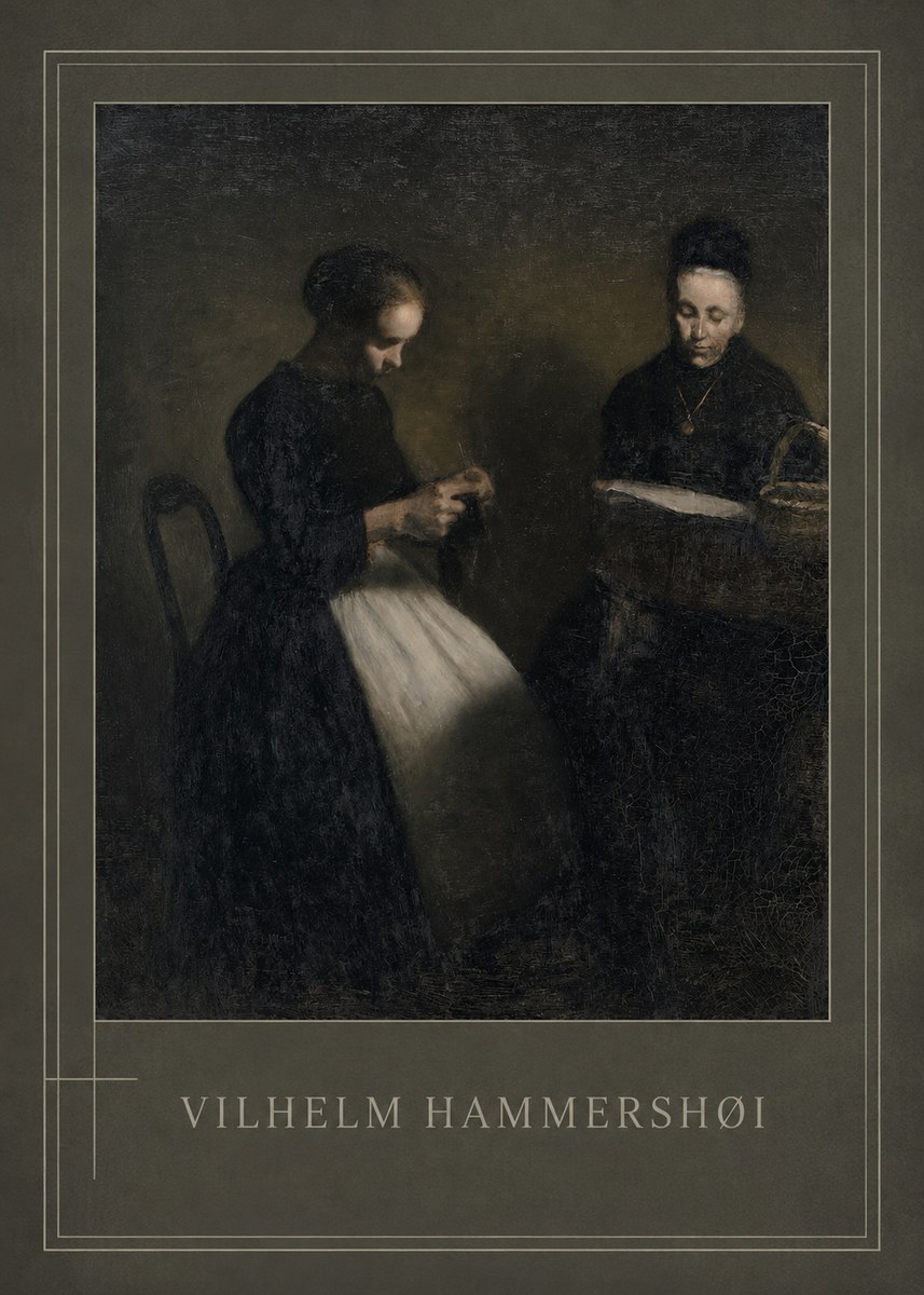 Vilhelm Hammershøi Two Women Knitting No1 - Poszter