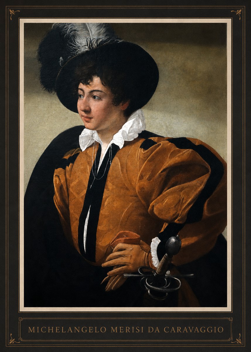 Michelangelo Merisi da Caravaggio Young Man with a Plumed Hat No1 - Poszter