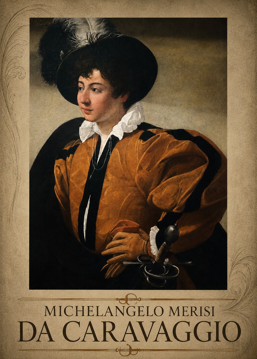 Michelangelo Merisi da Caravaggio Young Man with a Plumed Hat No3 - Poszter
