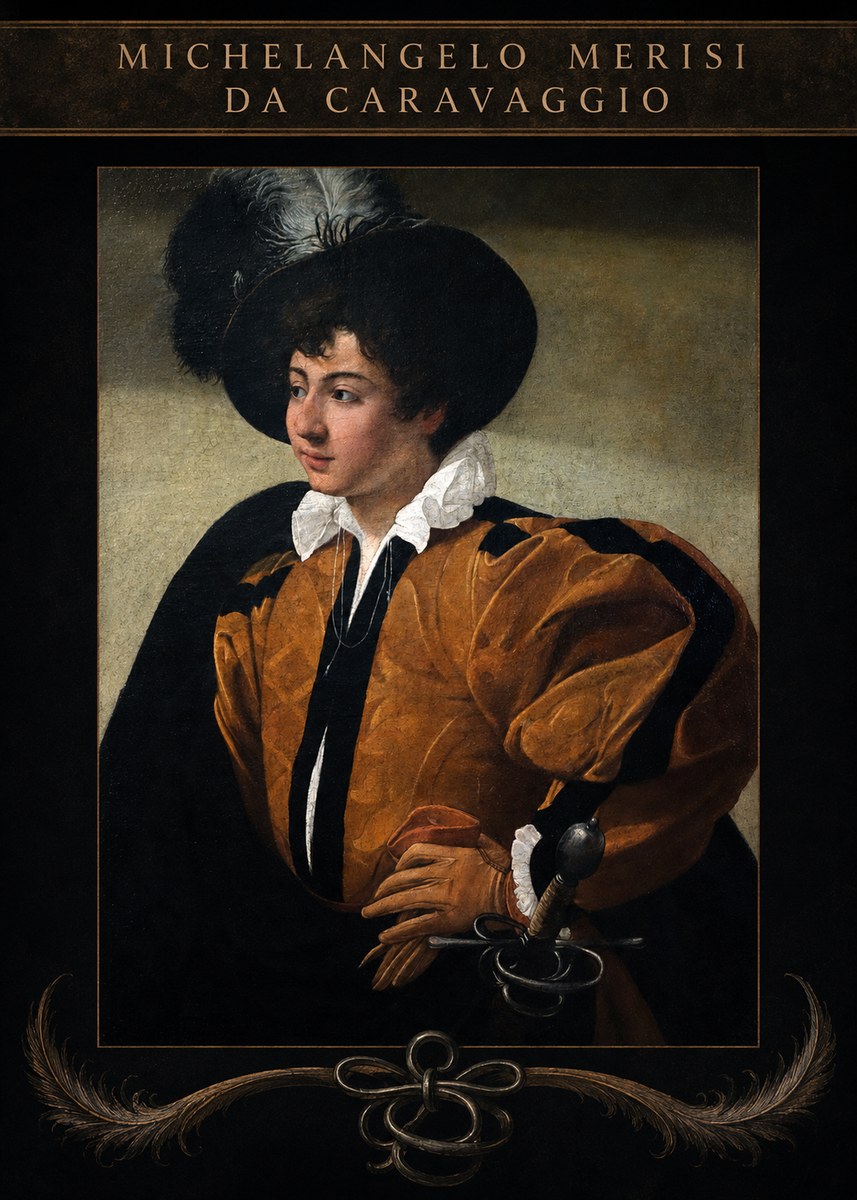 Michelangelo Merisi da Caravaggio Young Man with a Plumed Hat No4 - Poszter