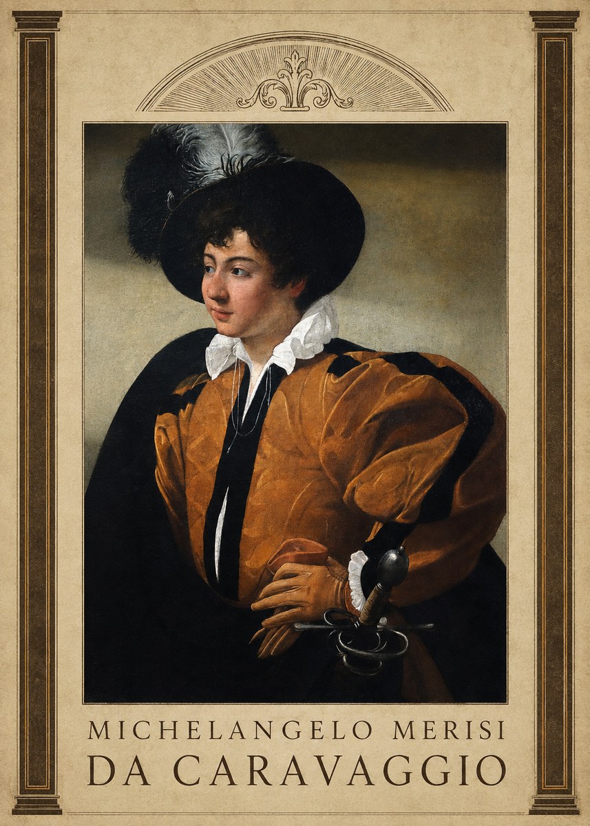 Michelangelo Merisi da Caravaggio Young Man with a Plumed Hat No5 - Poszter