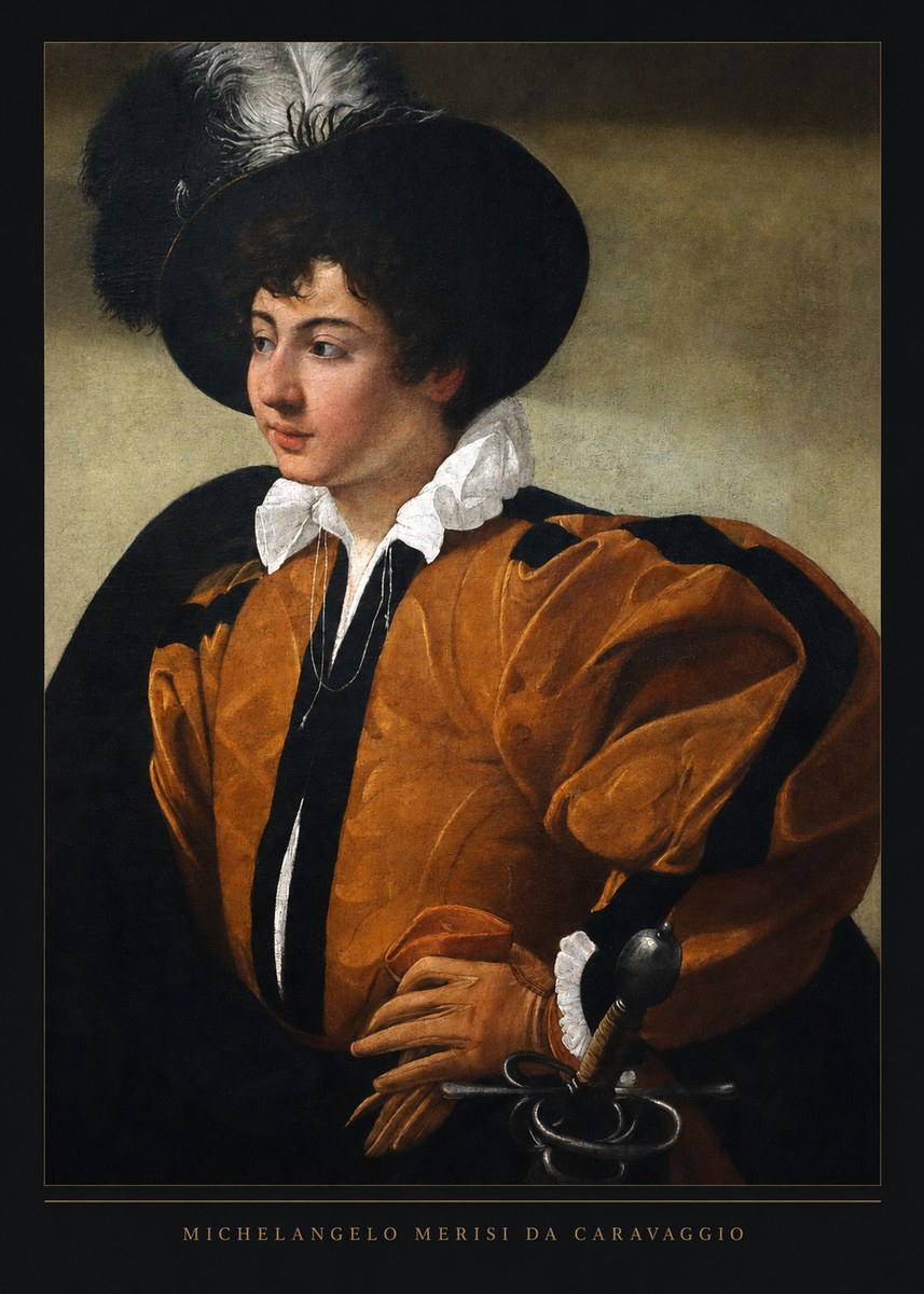 Michelangelo Merisi da Caravaggio Young Man with a Plumed Hat No6 - Poszter
