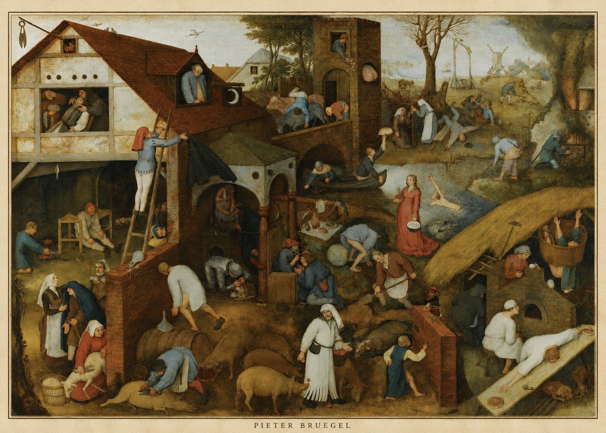 Pieter Bruegel Netherlandish Proverbs I No5 - Poszter