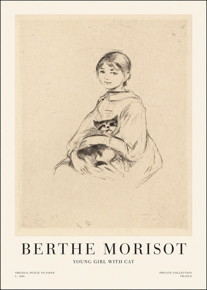 Berthe Morisot Young Girl with Cat No1 - Poszter