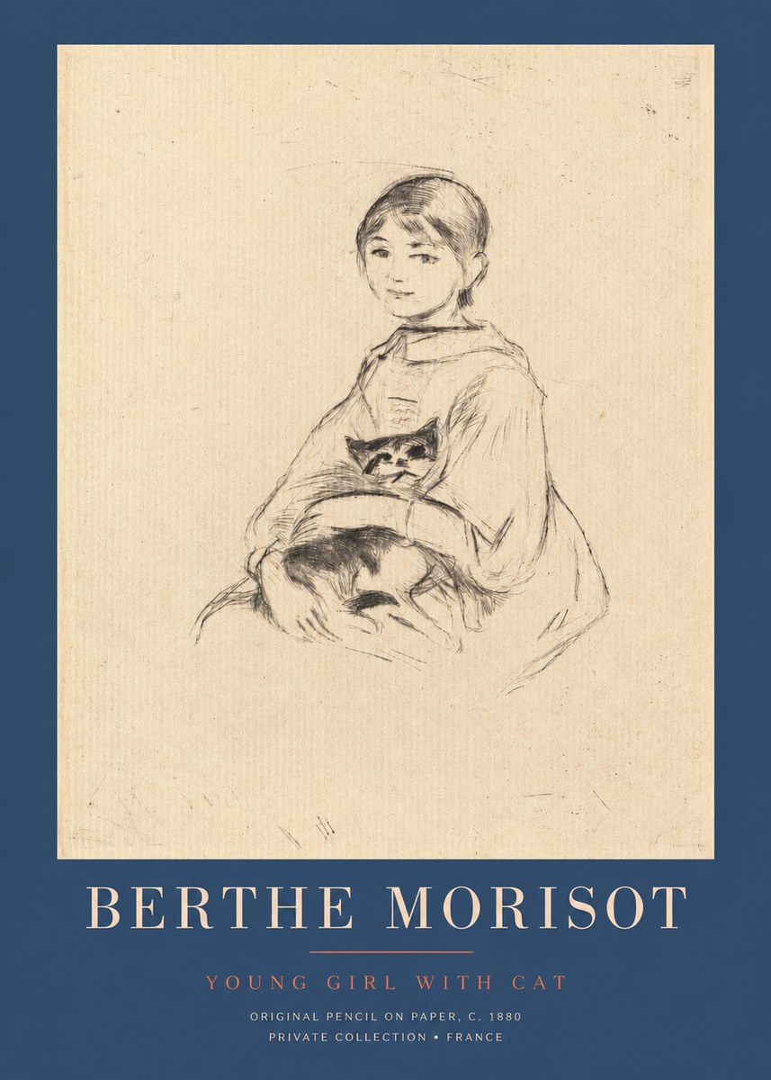 Berthe Morisot Young Girl with Cat No2 - Poszter