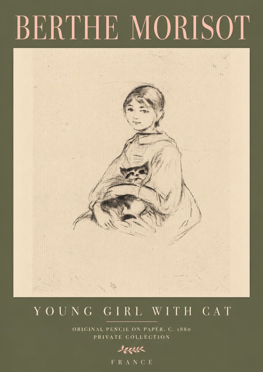 Berthe Morisot Young Girl with Cat No4 - Poszter