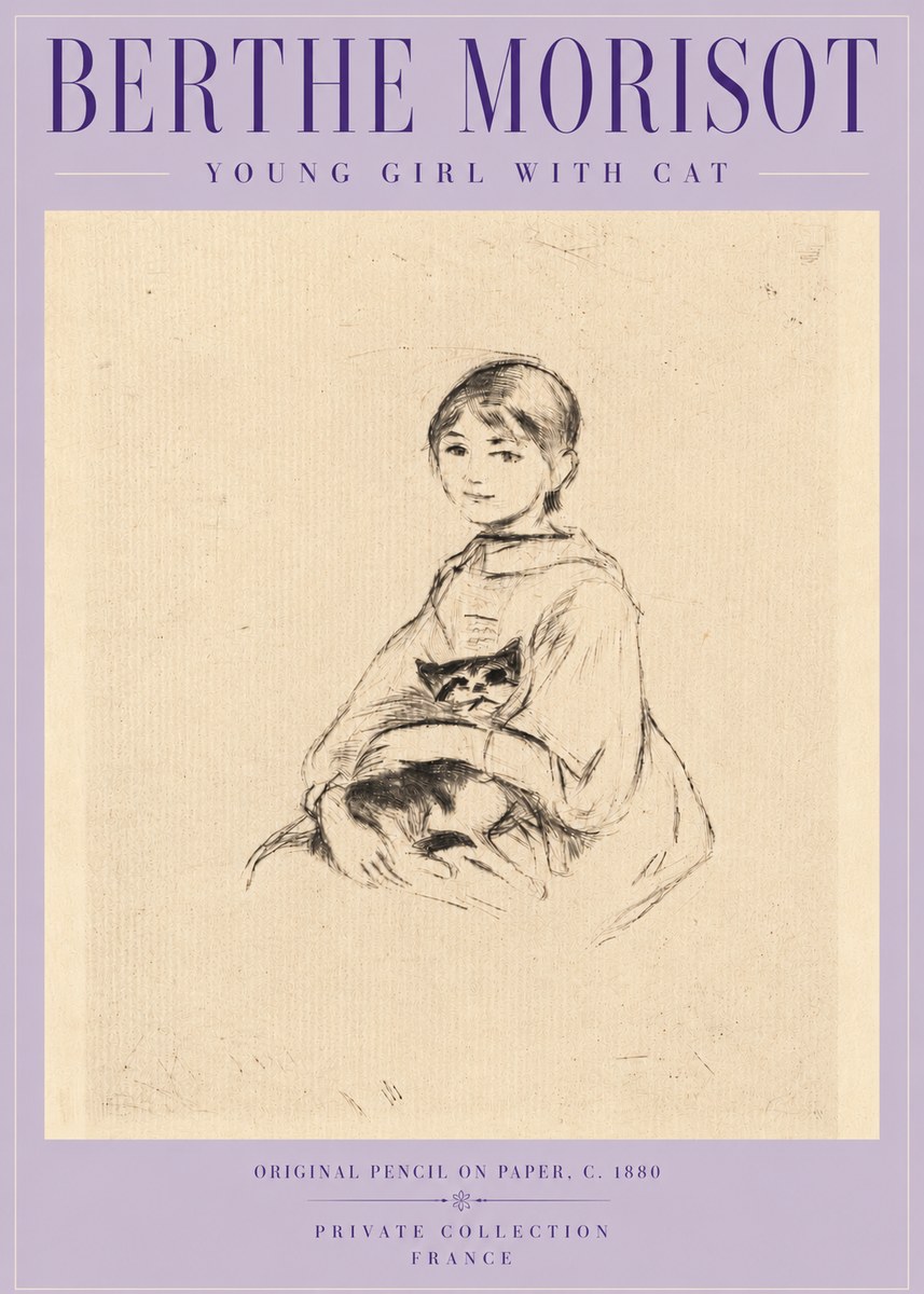 Berthe Morisot Young Girl with Cat No5 - Poszter