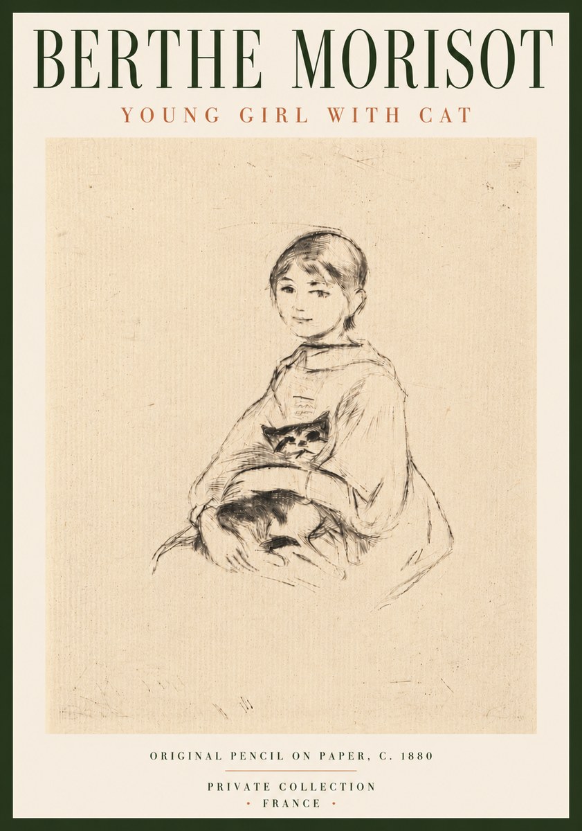 Berthe Morisot Young Girl with Cat No6 - Poszter