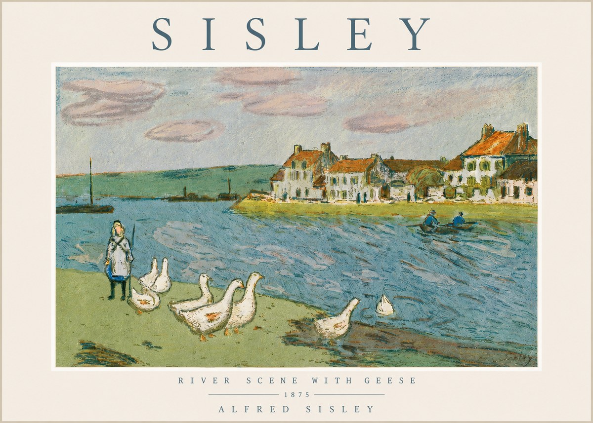 Sisley River Scene with Geese No3 - Poszter