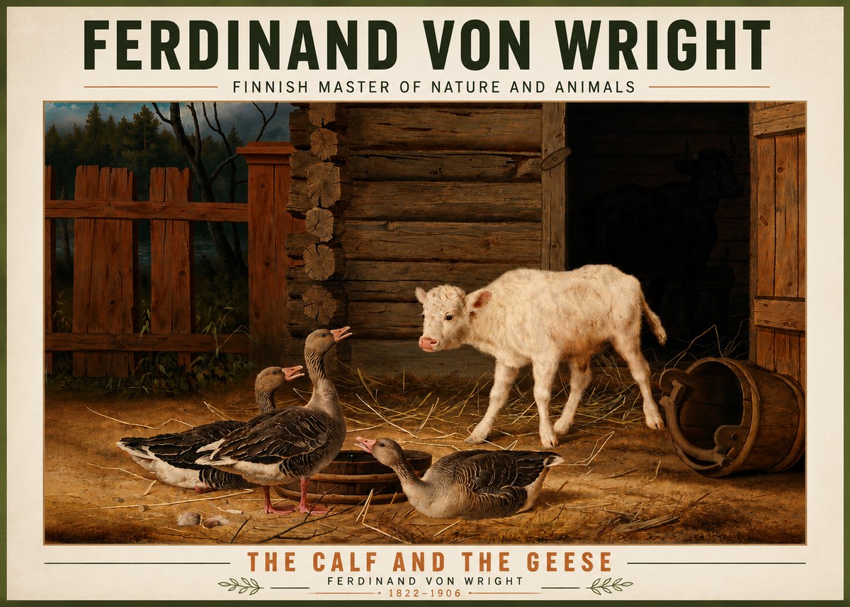 Ferdinand von Wright The Calf and the Geese No5 - Poszter