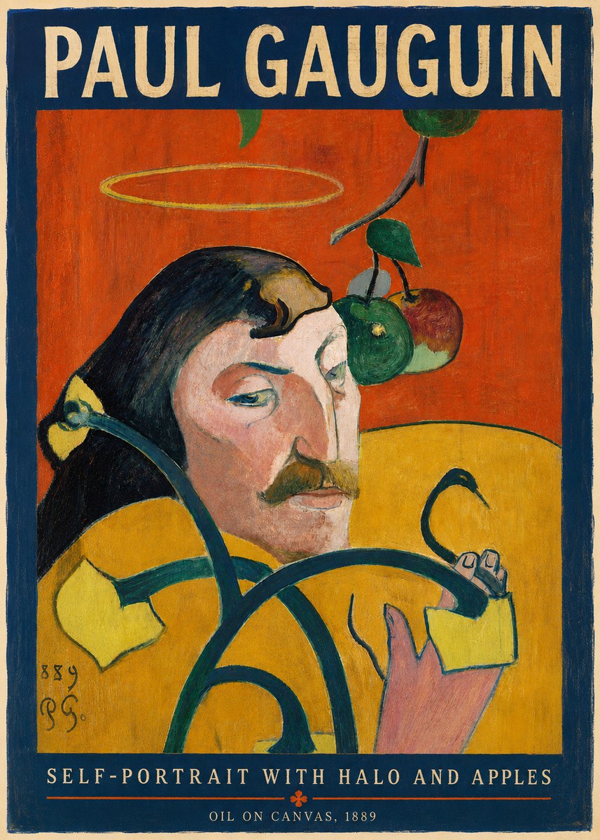Paul Gauguin Self-portrait with Halo and Apples No4 - Poszter