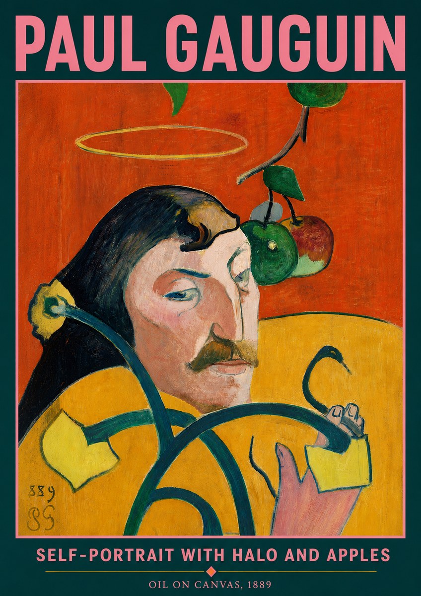 Paul Gauguin Self-portrait with Halo and Apples No5 - Poszter