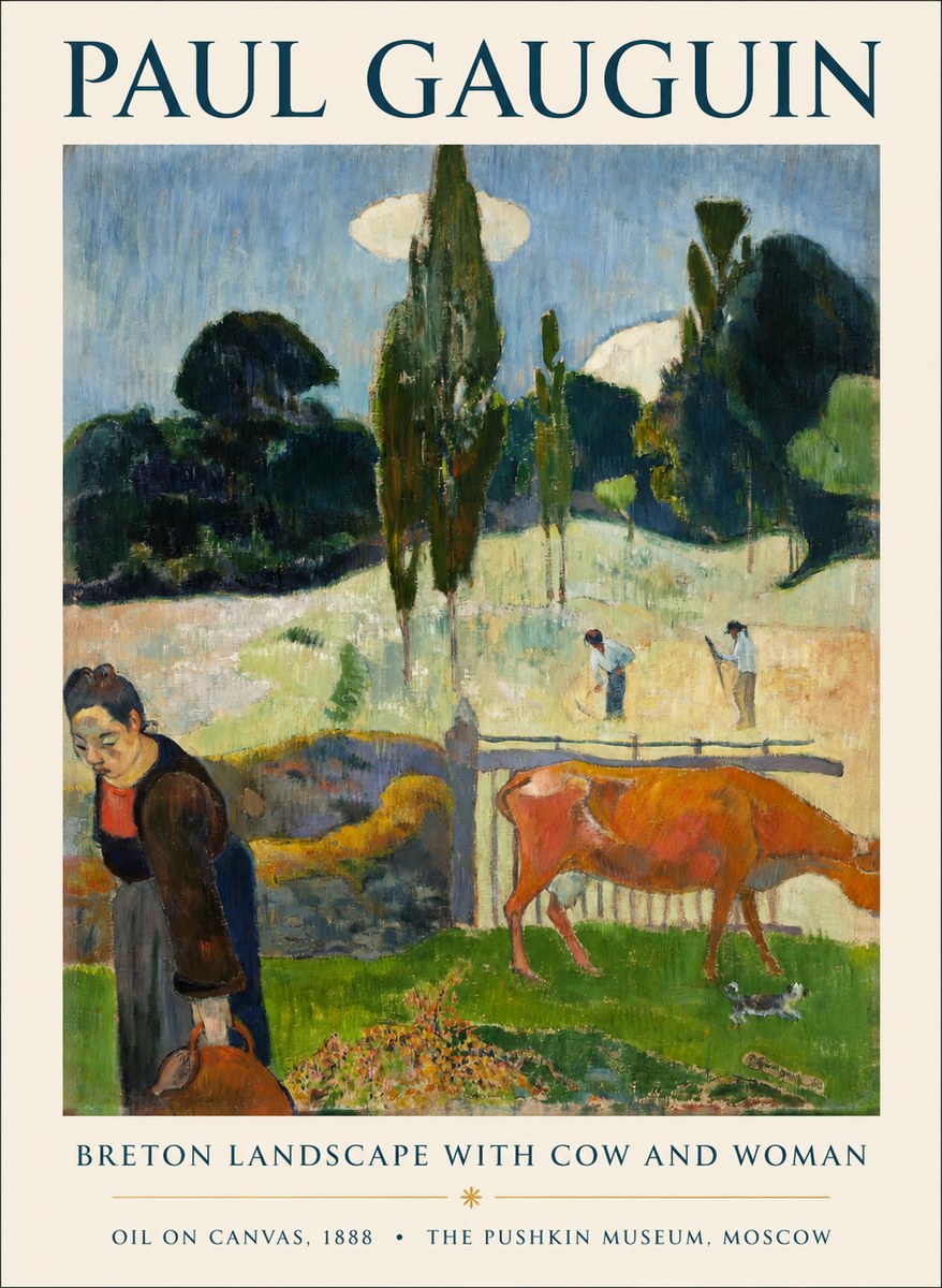 Paul Gauguin Breton Landscape with Cow and Woman No1 - Poszter
