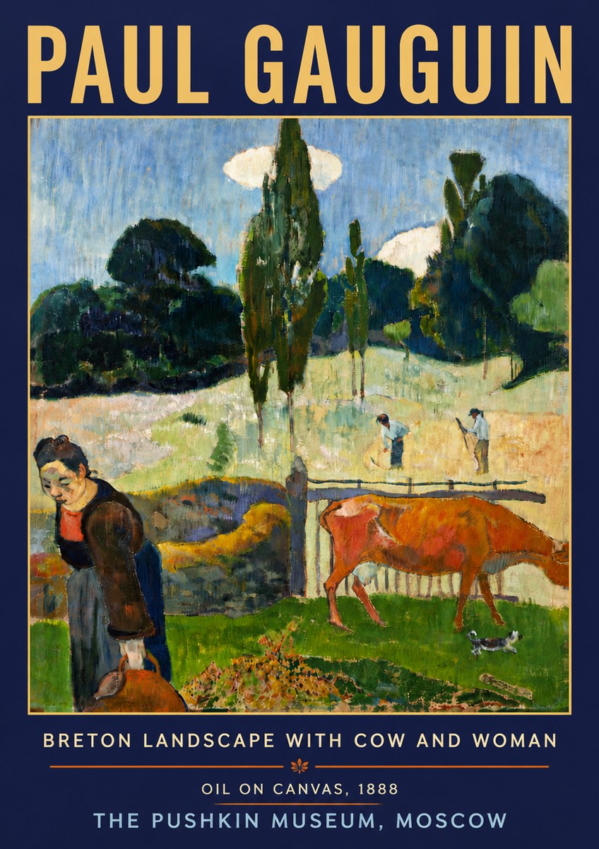 Paul Gauguin Breton Landscape with Cow and Woman No5 - Poszter