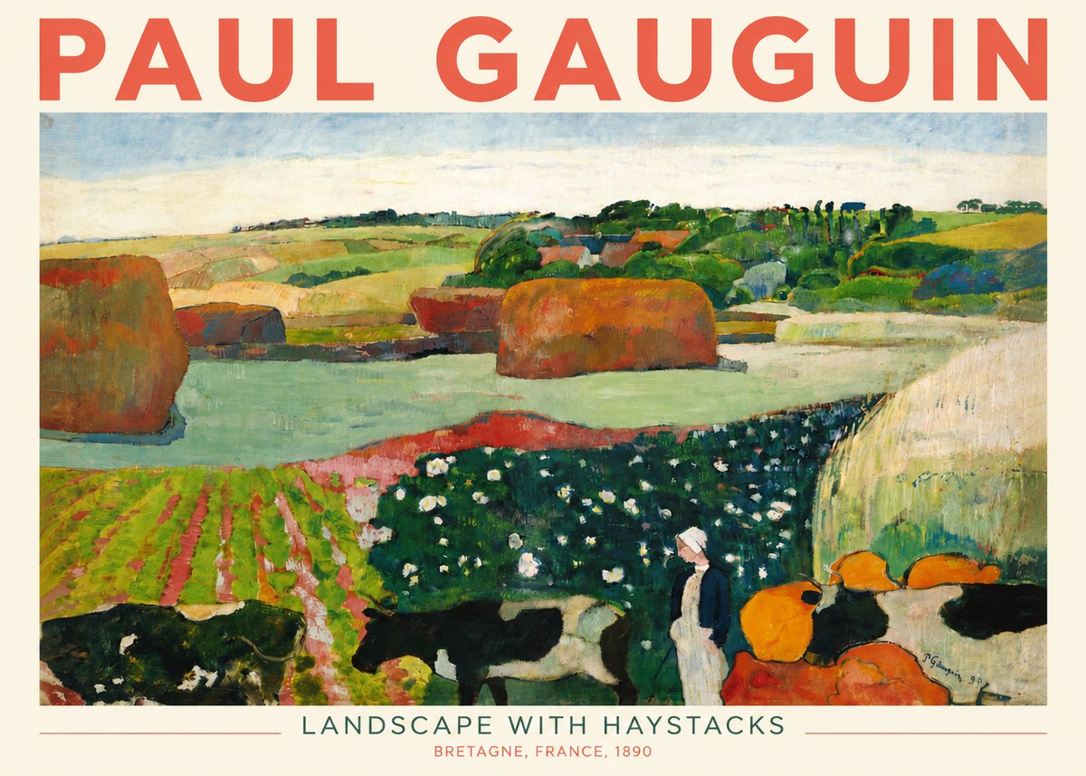 Paul Gauguin Landscape with Haystacks No4 - Poszter