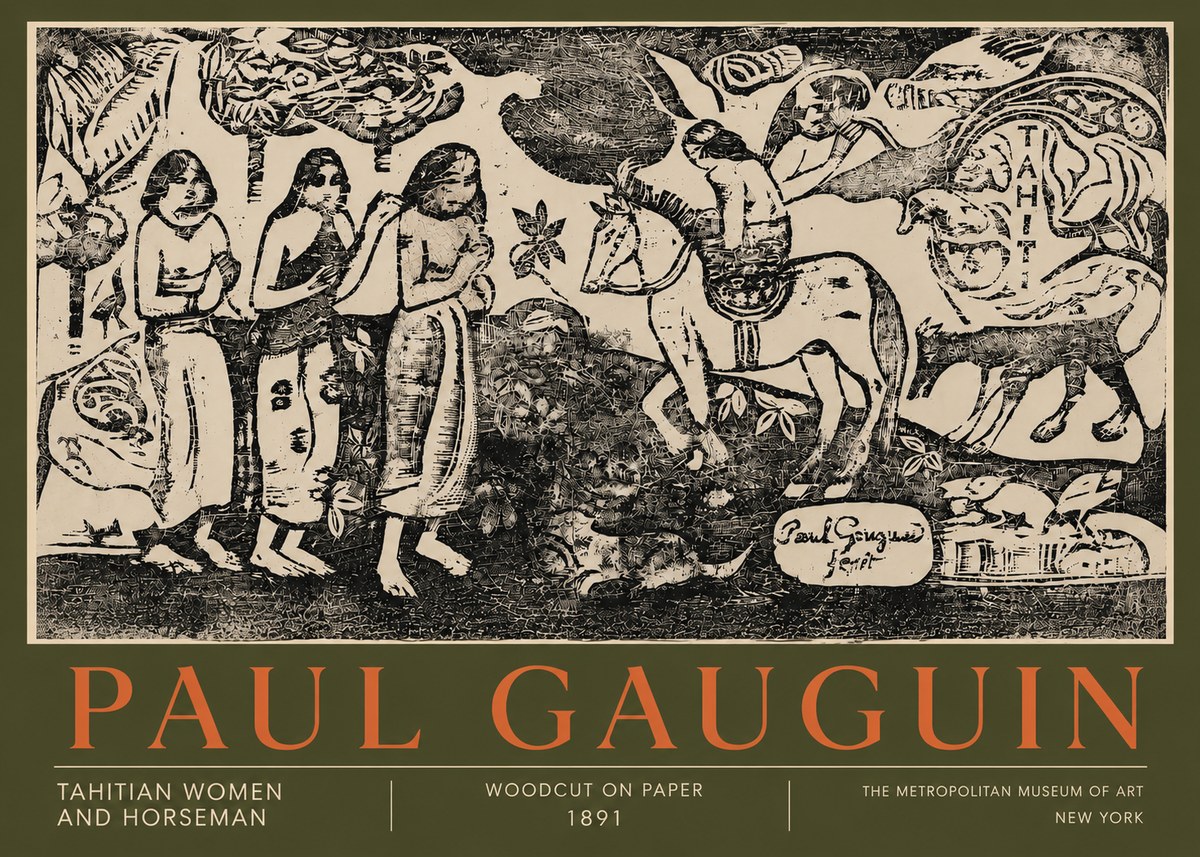 Paul Gauguin Tahitian Women and Horseman No5 - Poszter