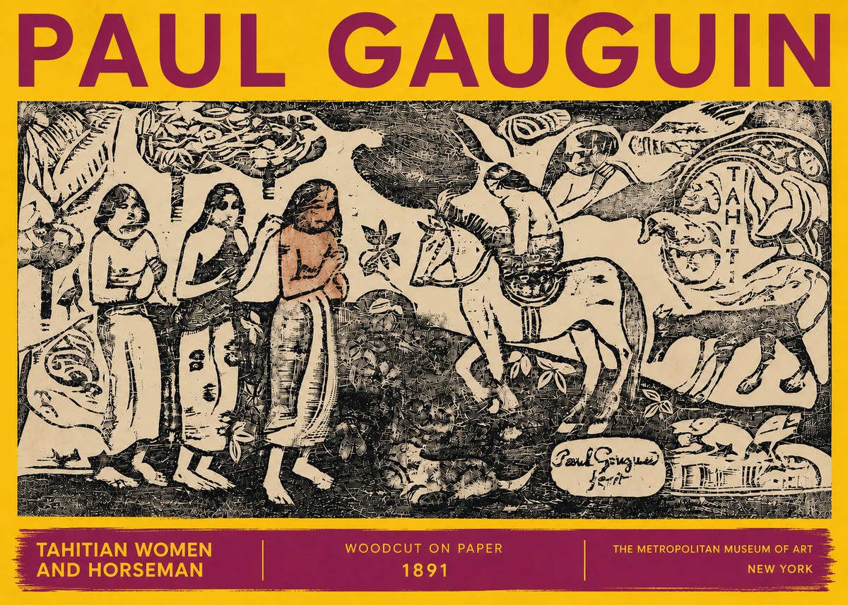 Paul Gauguin Tahitian Women and Horseman No6 - Poszter