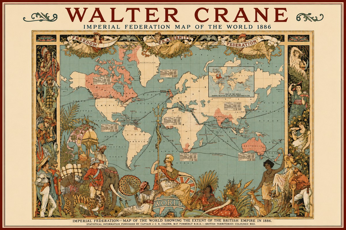 Walter Crane Imperial Federation Map of the World 1886 No4 - Poszter