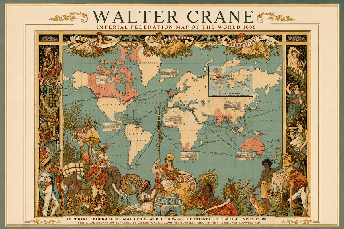 Walter Crane Imperial Federation Map of the World 1886 No5 - Poszter